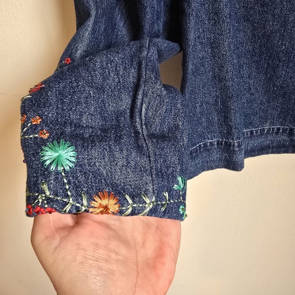 Stonebridge Women's Denim Jacket with Flower Embroidered Cuffs & Sleeves - Picture 16 of 16